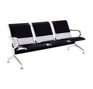 Three Seater Waiting Chair SS304 Thickness Seats 1 mm And Legs 1.2 mm 4 Arm Rest MS Power Coated Beam L1750xH790xD690 mm Glossy Finish With Back Support Leatherette Seat