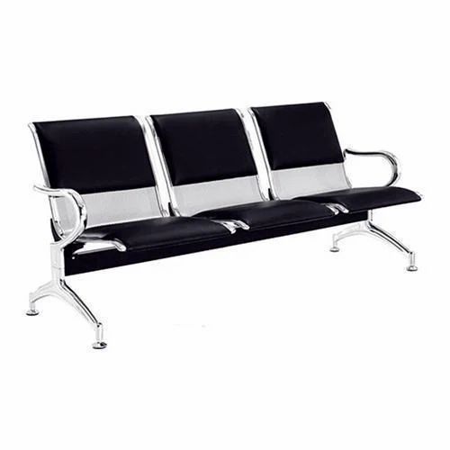 Three Seater Waiting Chair SS304 Thickness Seats 1 mm And Legs 1.2 mm 4 Arm Rest MS Power Coated Beam L1750xH790xD690 mm Glossy Finish With Back Support Leatherette Seat