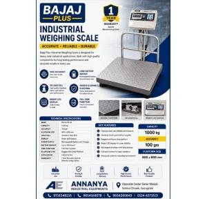Bajaj Plus Weighing Scale Accuracy 100gm Load Cell SS Battery Backup Upto 100 Hours Rugged Mild Steel Platform Bright LED Display Size 600x600 mm Capacity 1000kg