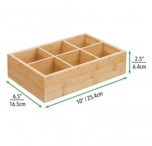 Tea Box Rectangular Pine Wood Compact 6 Divided Sections Holder Size D16.5xW25.4xH6.4 cm