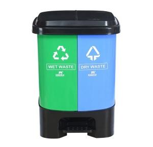 Nilkamal Twin Dustbin With Two Bins for Segregation of Dry and Wet Waste Pedal Mechanism with Ergonomic Handles 1.67kg Plastic 10 ltr 31x30x41 cm
