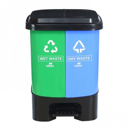 Nilkamal Twin Dustbin With Two Bins for Segregation of Dry and Wet Waste Pedal Mechanism with Ergonomic Handles 1.67kg Plastic 10 ltr 31x30x41 cm