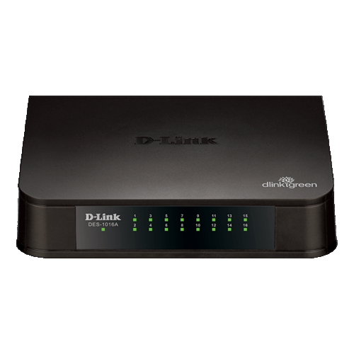 D-Link Desktop Switch DES-1016A Unmanaged 16 Port 10/100 Mbps Fast Ethernet Ports 20.8x6.8x25.6 cm 270g 100 to 240 V AC