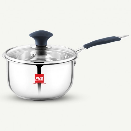 PNB Kitchenmate Saucepan with Glass Lid ISI Virgo SS Induction Bottom 21.5cm 3.4 ltr