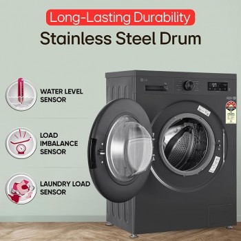 LG Washing Machine FHB1207Z2M  Fully Automatic Front Load 5 Star DD Technology Steam Wash 6 Motion 7kg Touch Panel Middle Black