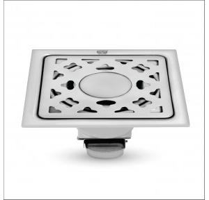 Sanjay Chilly Floor Drain Cockroach Trap SS 4x4 inch With Hole Gratings Hair Catcher 101 mm Square Star Silver