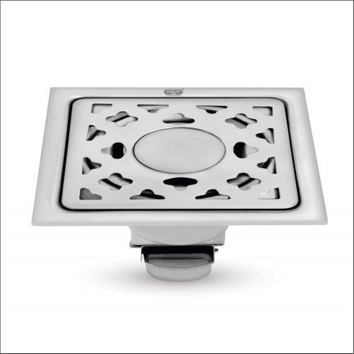 Sanjay Chilly Floor Drain Cockroach Trap SS 4x4 inch With Hole Gratings Hair Catcher 101 mm Square Star Silver