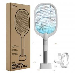 Lifelong 2 in1 Electric Mosquito Racket 2X Quick Charging Fly Swatter With Base Stand C Charging Rechargeable 1200mAh Battery