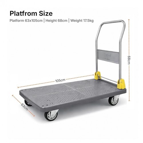 Equal Platform Trolley 600 Kg Portable Foldable 4 Wheel High Density PU System 105x63cm SS