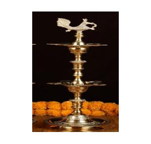 Lamp 5 Diyas Brass Height 4 Feet Weight 10.98 Kg Color Golden