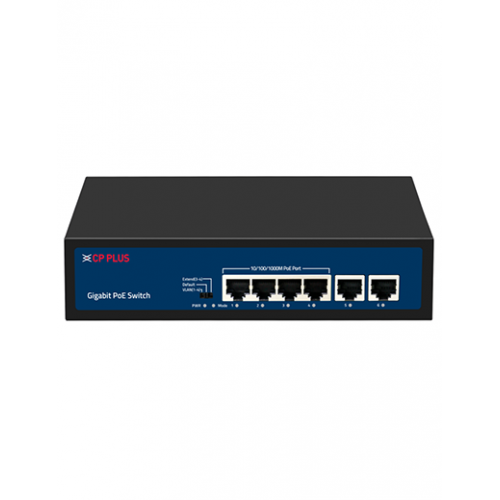 CP Plus 4x Gigabit PoE with 2x Gigabit Uplink GPU4G2 Unmanaged PoE Power Budget: 48W 200 mm x 118 mm x 44 mm 600g