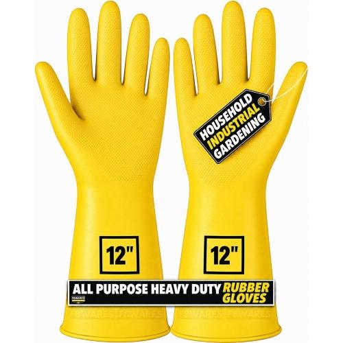 F8WARES Rubber Gloves Heavy Duty For Household, Industrial and Gardening Chemical Resistant, Oil Proof, Stretchable, Waterproof 1 Pair Yellow
