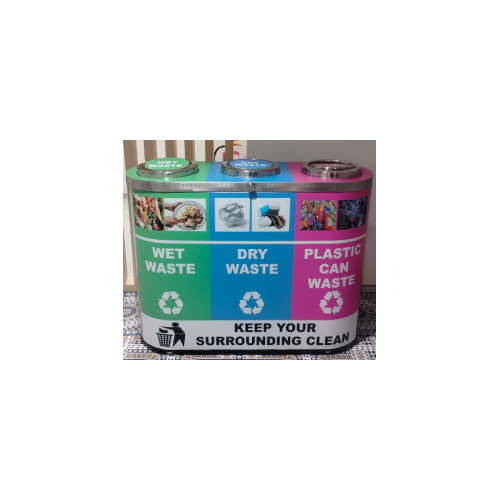 Trio Dustbin With Vinyl Sticker Round Capacity 3 Bin X 60 ltr SS304 180 ltr