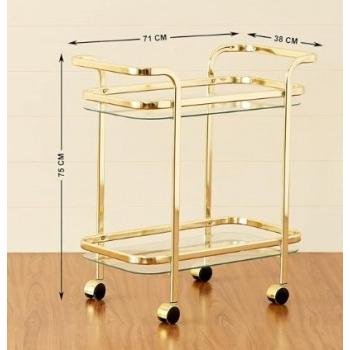 Home Centre Serving Trolley Montoya Mild Steel Gold Tiered Shelf D71xW75xH38cm 9.4kg With Wheels