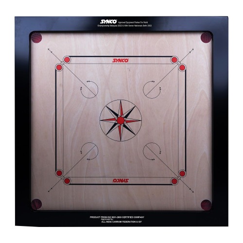 Synco Carrom Board Chakri 36 inch Pro Trainer Board For Amateurs Large Full Size 4 mm Surface Thickness Premiuim Vachellia Wood Includes Coins Strikers And Boric Powder 73.6L x 73.6W cm 7kg