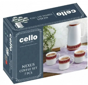 Cello Coffee Set Opalware Nexus 7 Pcs Contains 1Flask 6 Mugs Glass 100 ml