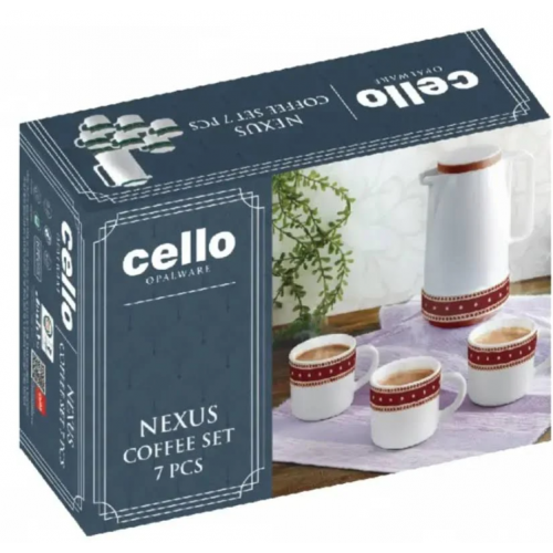 Cello Coffee Set Opalware Nexus 7 Pcs Contains 1Flask 6 Mugs Glass 100 ml