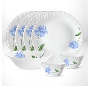 Borosil Blue Mist Dinner Set Larah Toughened Opal Glass Pack of 9