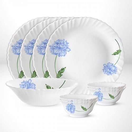 Borosil Blue Mist Dinner Set Larah Toughened Opal Glass Pack of 9