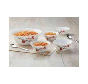 Borosil Pudding Set Larah Regular 1 Piece Serving Bowl 8 inch and 4 Piece Veg Bowl Pack of 5