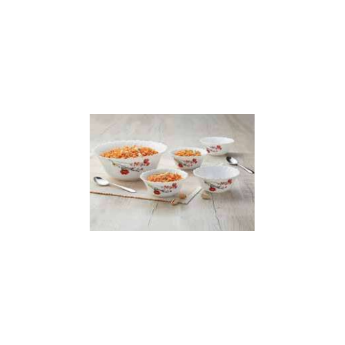 Borosil Pudding Set Larah Regular 1 Piece Serving Bowl 8 inch and 4 Piece Veg Bowl Pack of 5