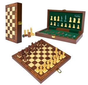 Palm Royal Handicrafts Chess Board Set Wooden Magnetic Portable And Foldable 10x10 inch Brown 32 Chess Pieces And 2 Extra Queens