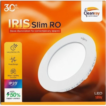 Wipro LED Downlight LD80-171-XXX-65-G1 IRIS Slim Round 150V–270V AC 18W 6500K 200mm