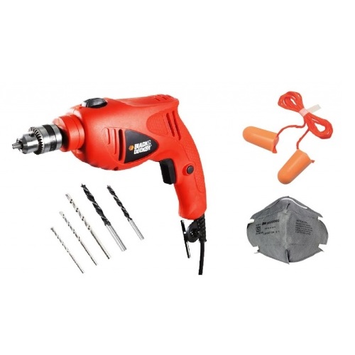 Black & Decker HD5010VA5 Combo Of Hammer Drill Kit With 3M Mask & Ear Plug, 500 W, 2800 rpm