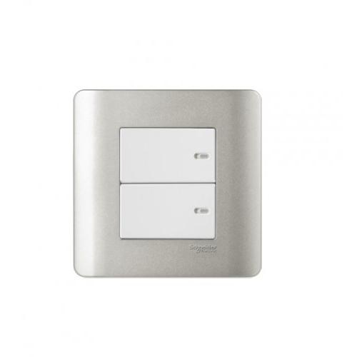 Schneider ZENcelo 16AX/20A 2 Gang 2 Way Switch Silver Brozne E8432/2>SZ-OS