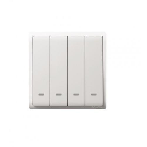 Schneider Neo 10AX 4 Gang 1 Way Switch White With White Fluorescent Indicator E3034H1FWWW
