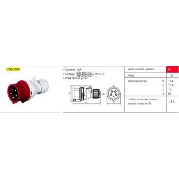 C&S Red Industrial Plug, Current: 16 A, 5 Pins, CS60009