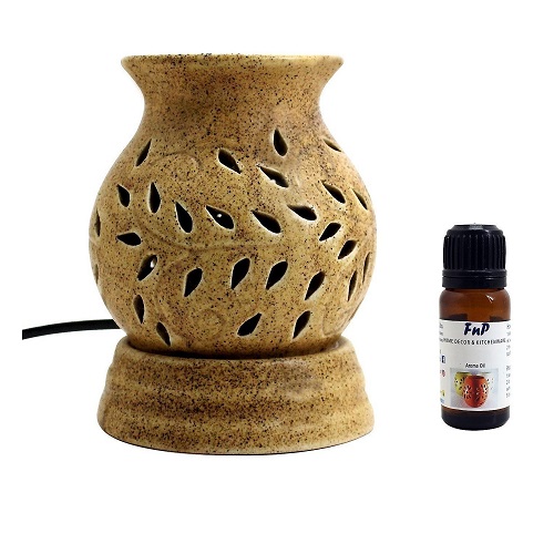 FnP Ethnic Electric Aroma Diffuser Round Shape Burner (Beige)