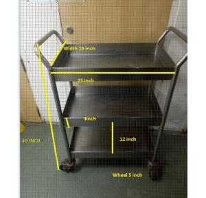 SS Kitchen Trolley 3 Tier With 360 Rotational Wheel, 15x25x40 Inch