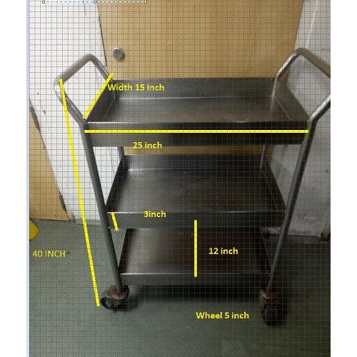 SS Kitchen Trolley 3 Tier With 360 Rotational Wheel, 15x25x40 Inch