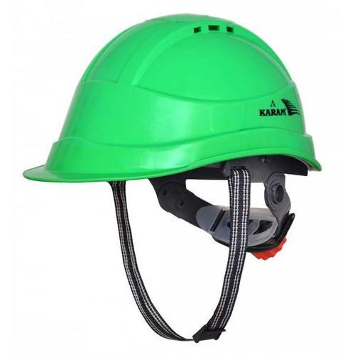 Karam PN542 Ventilated Ratchet Type Green Safety Helmet With Plastic Sticker at Front and Back