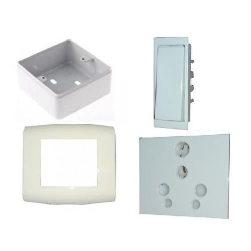 MK 16A One Way Switch (W26411A), 6/16A 3M Combined Socket (W26424), 5M Front Plate (W26005) & 5M Surface Box (W26175)