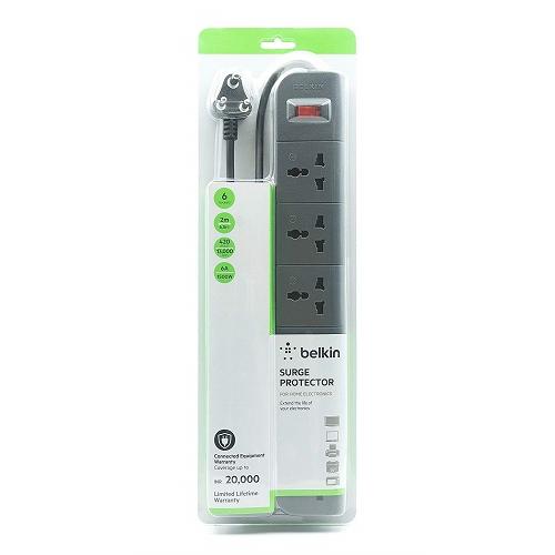 Belkin Essential Series 6 Socket Surge Protector 6A, F9E600zb2MGRY