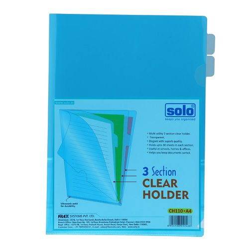 Solo CH110 3 Section Clear Holder, Size: A4