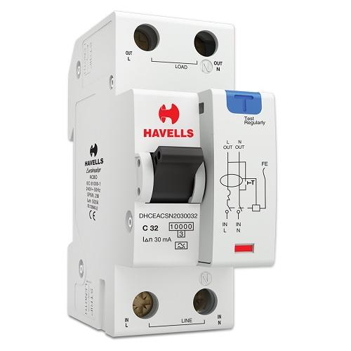 Havells 32A SPN-2M 30mA A Type RCBO, DHCEACSN2030032