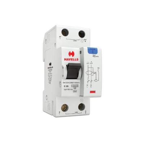 Havells 25A SPN-2M 100 mA A Type RCBO, DHCEACSN2100025