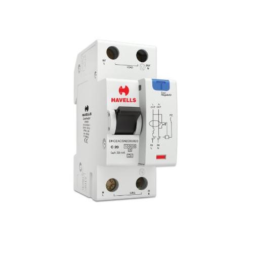 Havells 20A SPN-2M 30 mA A Type RCBO, DHCEACSN2030020