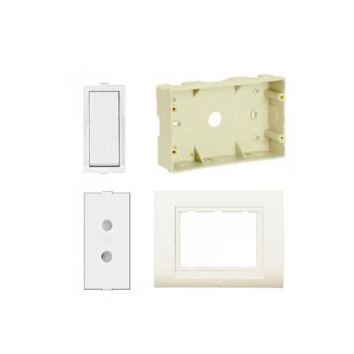 Anchor Roma Classic 10AX 1 Way Switch (21011), 6A 2 Pin Socket (20530), 4M Tresa White Solid Plate (30249CWH) & 4M Surface Plastic Box (21292)