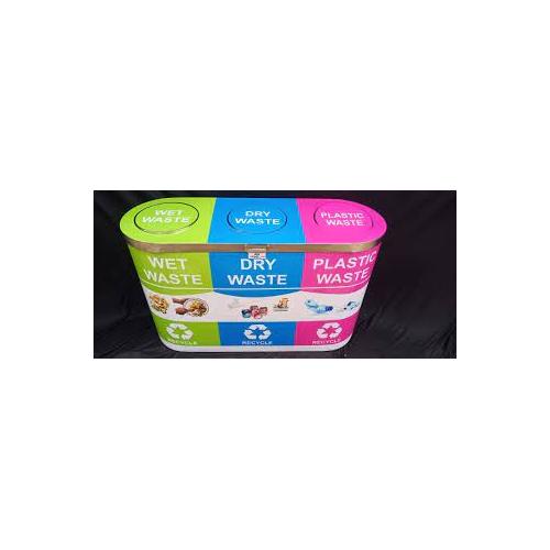ZIH Trio Dustbin With Inner Bucket SS202 70 Ltr 16x49x36 Inch