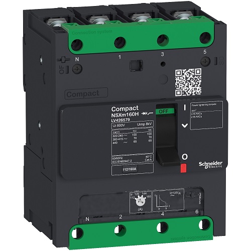 Schneider MCCB With TMD and Compression Lug Connectors Compact NSXm 160A 4 Pole 70kA, LV426569