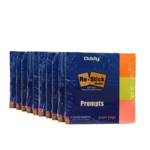 Oddy Re-Stick Paper Notes RSN-PR3(240) 1x3inch Prompts in 3 Colors (Pack of 240 Sheets)