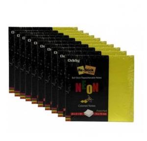 Oddy Re-Stick Paper Notes RSN-Neon Mix 3x3inch 4 Colors Neon in 1 Pad (Pack of 80 Sheets)