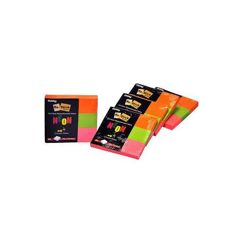 Oddy Re-Stick Paper Notes RSN NEON 3x3inch (Pack of 80 Sheets) Orange Color