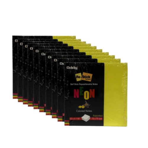 Oddy Re-Stick Paper Notes RSN NEON 3x3inch (Pack of 80 Sheets) Yellow Color