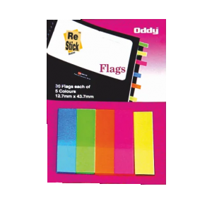 Oddy Re-Stick Notes RS-Flags Polyster 5 Colour 12.7 x 44.3 mm 125 pcs