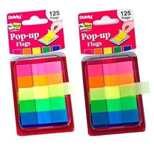 Oddy Re-Stick Paper Notes 5 Color Polyster Strips With Dispenser 12mmx45mm RS-POP UP Flag 25 Sheets